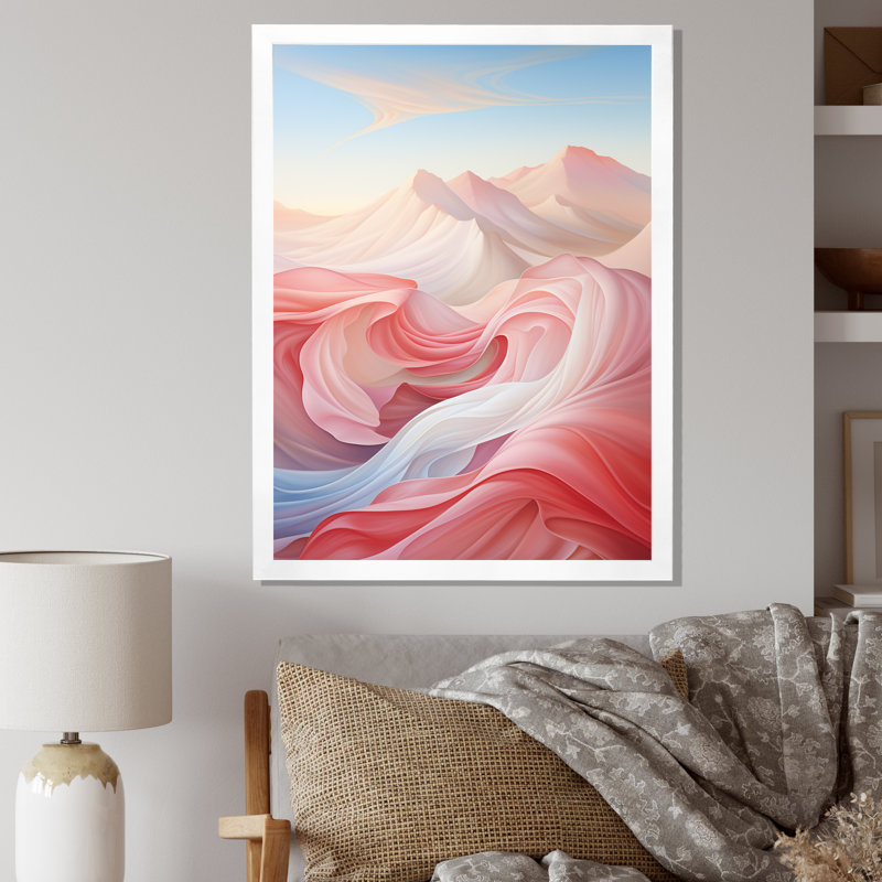 Bleu et rose clair, espièglerie abstraite I - impression, Cadre simple blanc, H 44 po x l 34 po x P 1,5 po