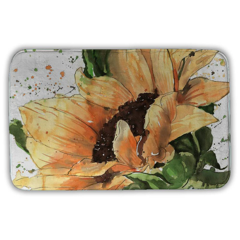 Sunflower in bloom Bath Mat with Non-Slip Backing - Quick Dry Memory Foam Bathroom Rug - Absorbent - Modern Plush Spa-Style - Machine Washable