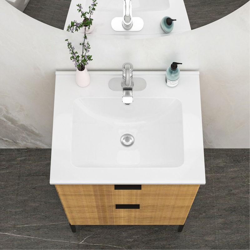 24"x19.7" White Rectangular Single Vanity Top with 1 Faucet Hole and Overflow(Sink Only), Single