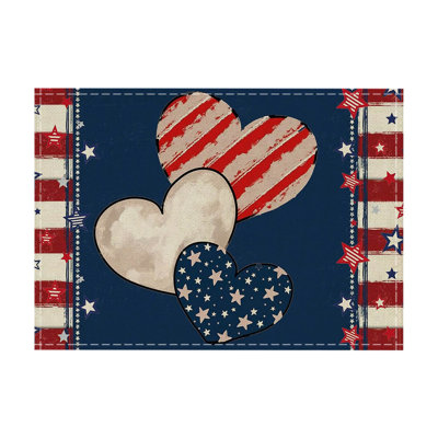 Independence Day Star And Heart And Stripe Linen Printed Decorative Table Placemats