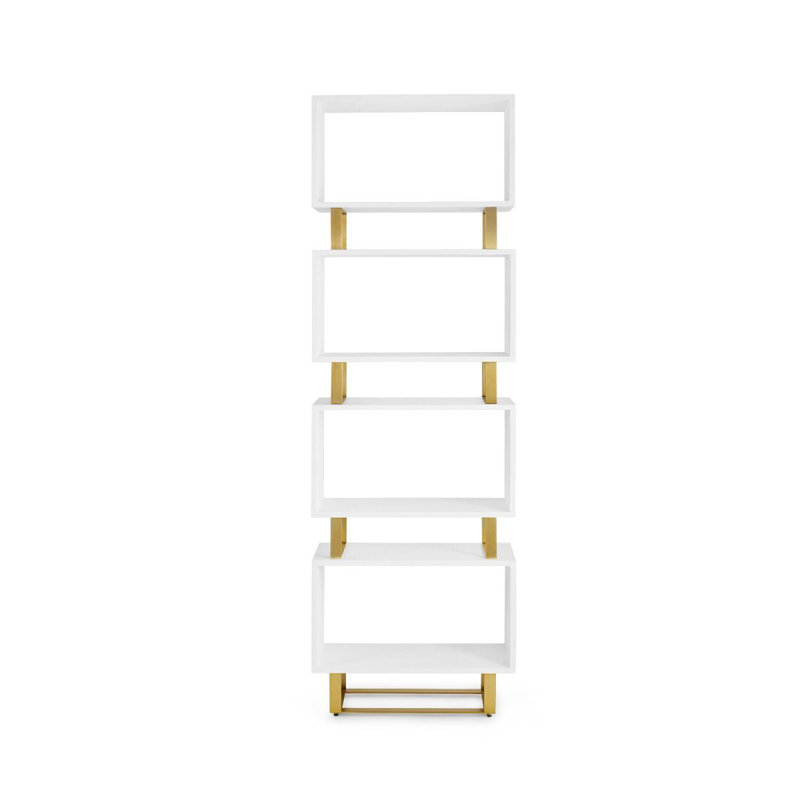 Victor Solid Wood Etagere Bookcase, White/Gold
