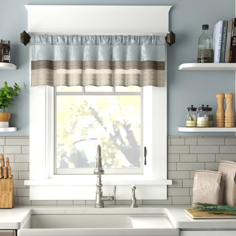 Blue and Tan Polyoni Pintuck Window Valance