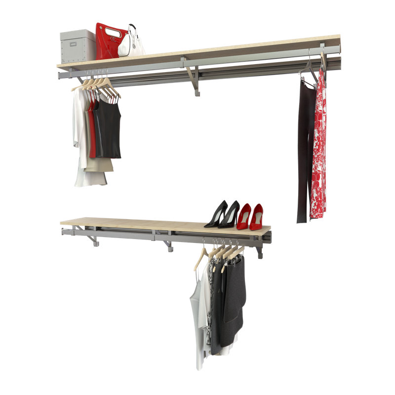 Double Shelf-Hang Closet System with Long Hang (Bottom 16" Shorter than Top), Maple, 8.5"H x 80"W x 11.75"D