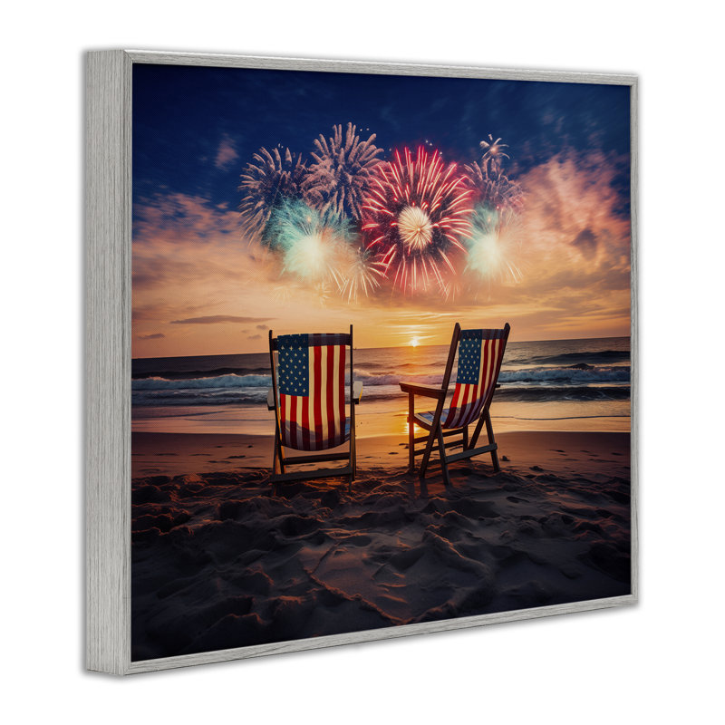 Feu d'artifice d'été à la plage, estampe numérique, conception par Arlington Prints, H 11 po x l 14 po