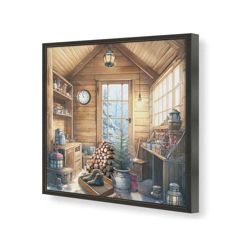 «Whispering Pines Cabin» par Nicole DeCamp, reproduction d'art, L 20 po x H 20 po, Noir, Impression encadrée