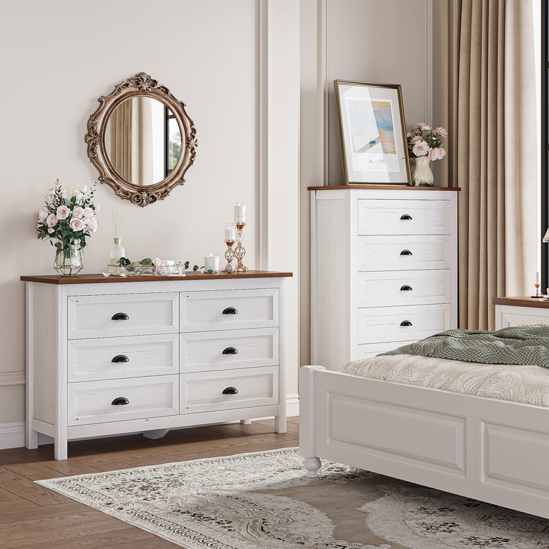Ensemble de chambre à coucher 2 pièces 2 pièces, 5 tiroirs avec commode horizontale à 6 tiroirs