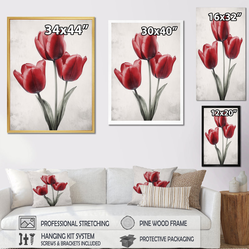 Tulip Dreams I - Floral Wall Art Living Room, H 44 po x l 34 po x P 1,5 po, Toile tendue