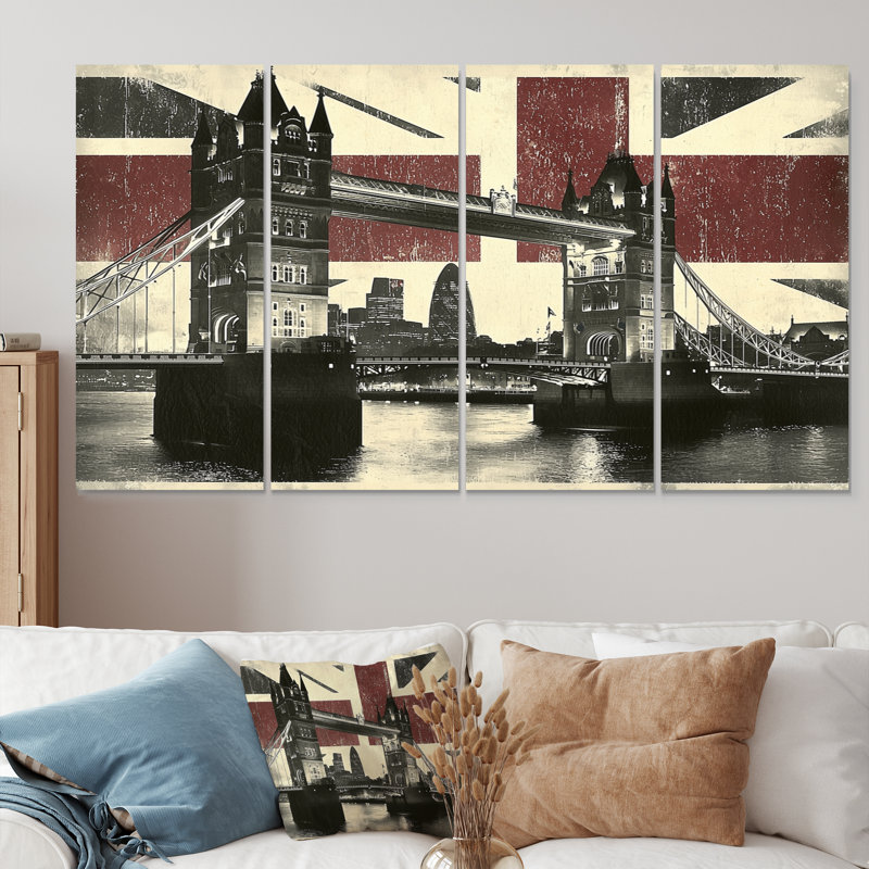 «Labine - England Wall Art - Art mural traditionnel pour le salon», 4 pièces, H 32 po x l 64 po