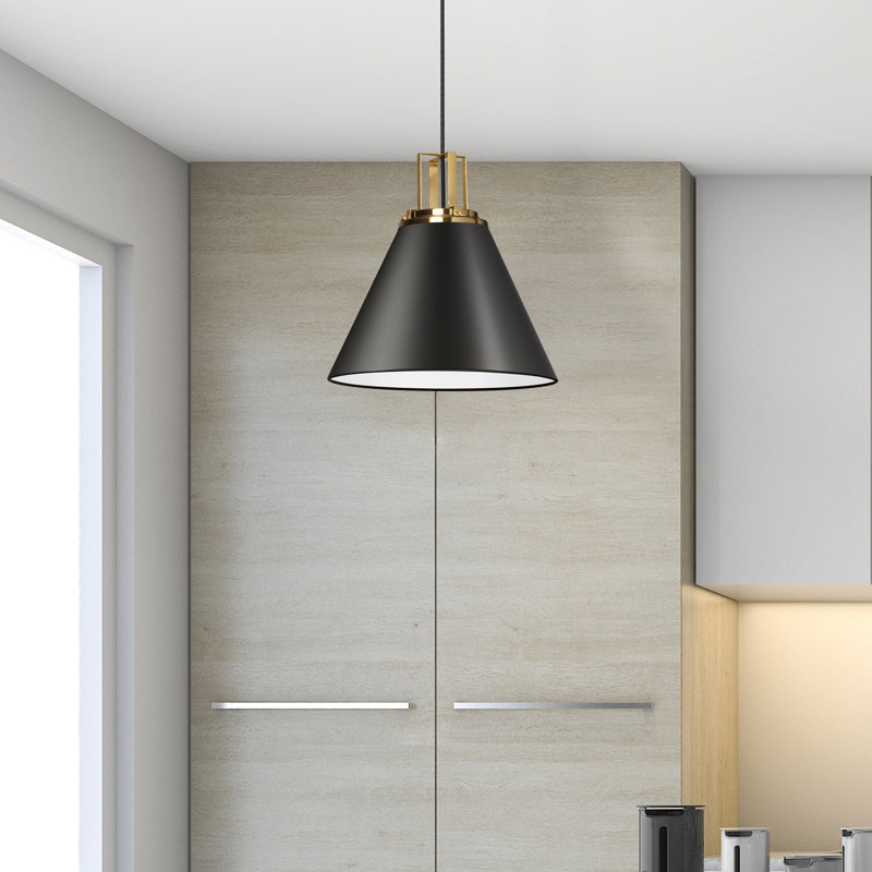 Dowd 1 - Light Aged Brass Single Pendant, Matte Black, Black