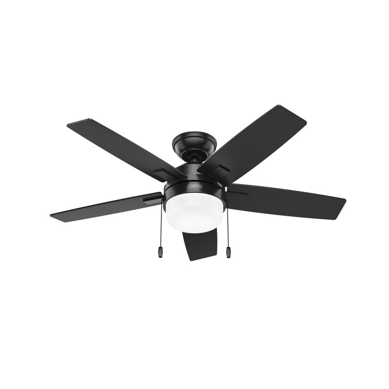 44" Anisten ENERGY STAR® 5-Blade Standard Ceiling Fan with Pull Chain and LED Light Kit Included, Gray, Matte Black