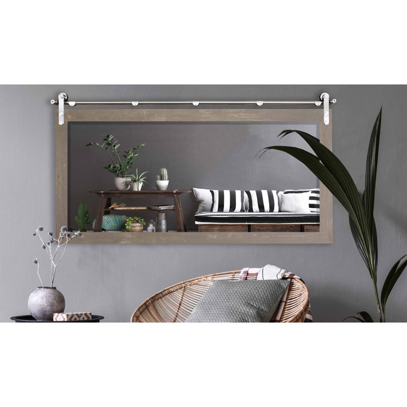 Miroir d'appoint / rail de porte de grange en acier Rayne, 32 po x 65,5 po, Naturel