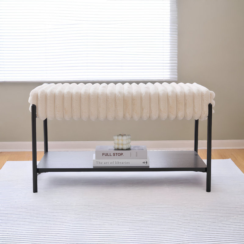 Banc de rangement rembourré avec tablette amovible, Beige