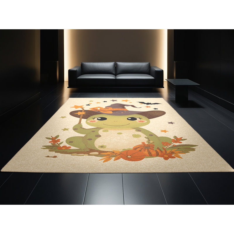 Machine Washable Balbo Halloween Modern & Contemporary Abstract Rug in Beige – Beige Binding, 8x10