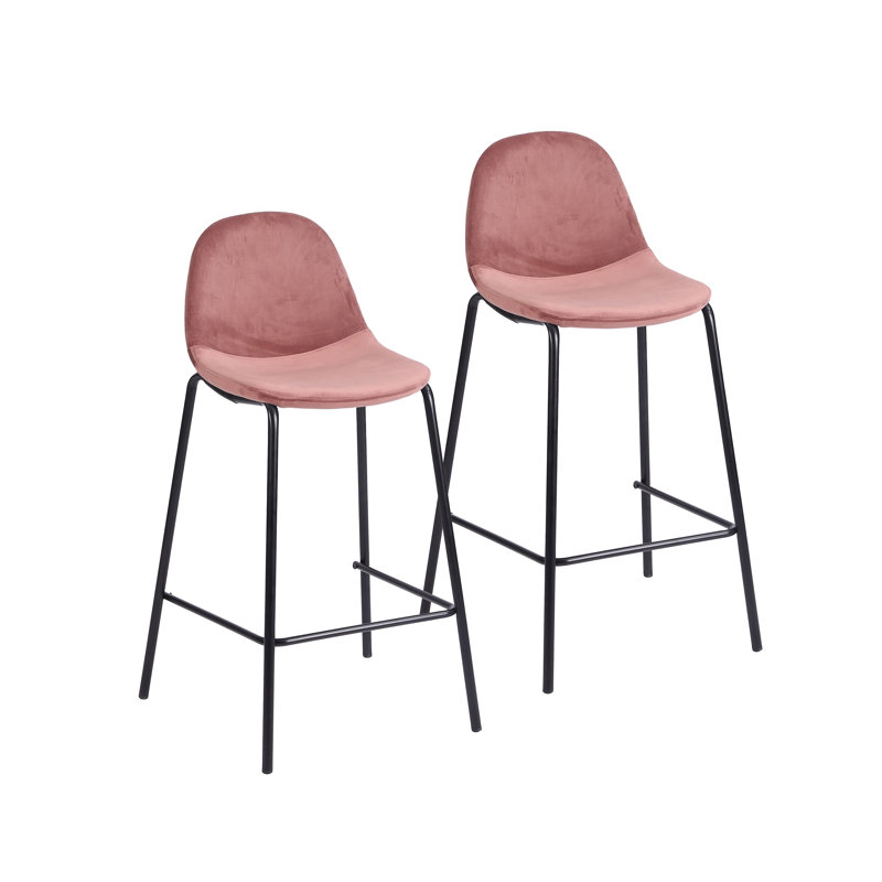 Lazio Velvet Bar Stool with Iron Legs, Pink, Counter Stool (24.02'' Seat Height )