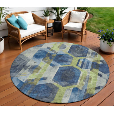 Tapis d'intérieur rond lavable géométrique 8 pi
