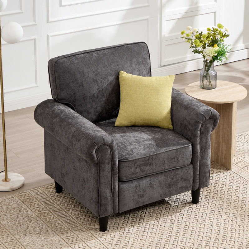 Fauteuil d'appoint rembourré à accoudoirs roulés Luelle, Gris chenille