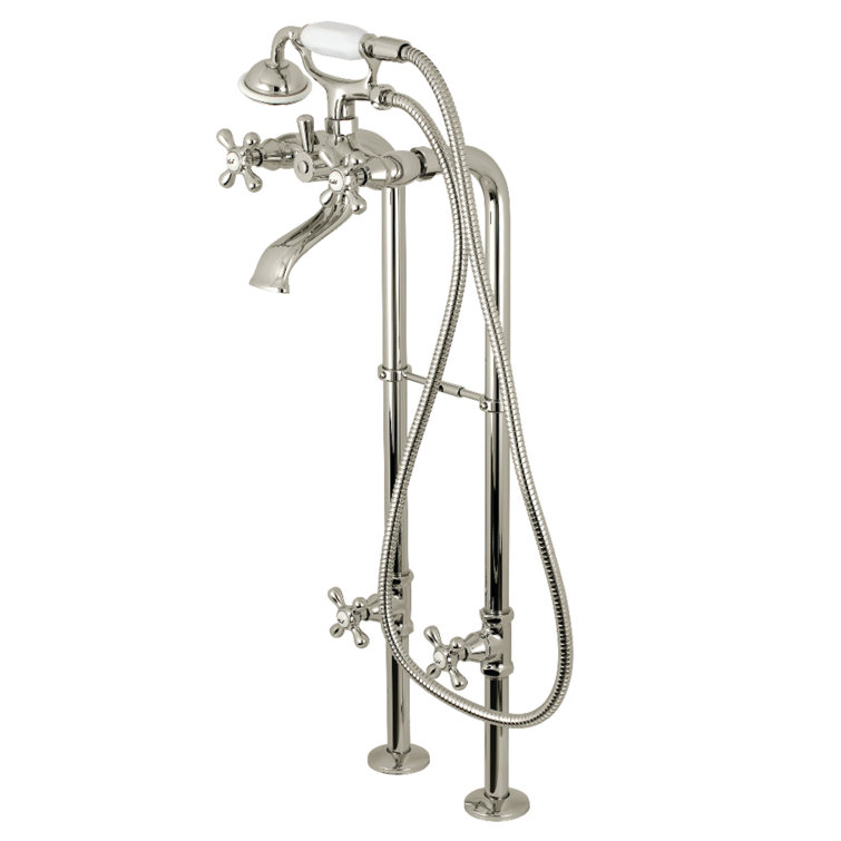 Kingston Brass Kingston Three-Handle 2-Hole Freestanding Tub Faucet with Supply Line and Stop Valve