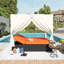 Lit de jour de patio en osier avec rideaux et coussins orange, mobilier d'extérieur avec sièges réglables-267516250