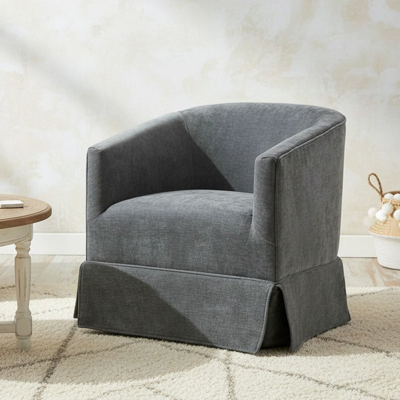 Upholstered Swivel Barrel Chair, Gray