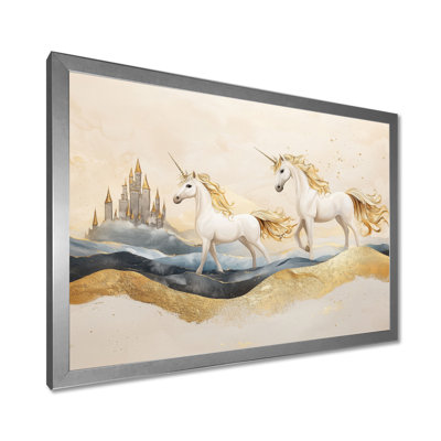 Maricris Golden Unicorns On Cosmic Castle Lanscape I - Unicorns Wall Art