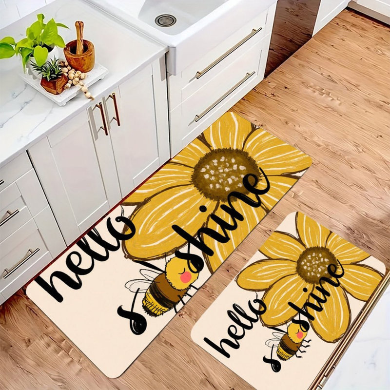 Sunflower & Bee Hello Shine, Non Slip Kitchen Mats Set Of 2