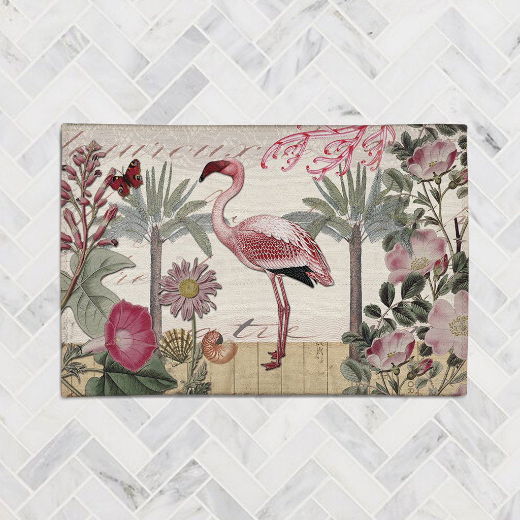 Botanical Flamingo Chenille Indoor Rug Laural Home Rug 