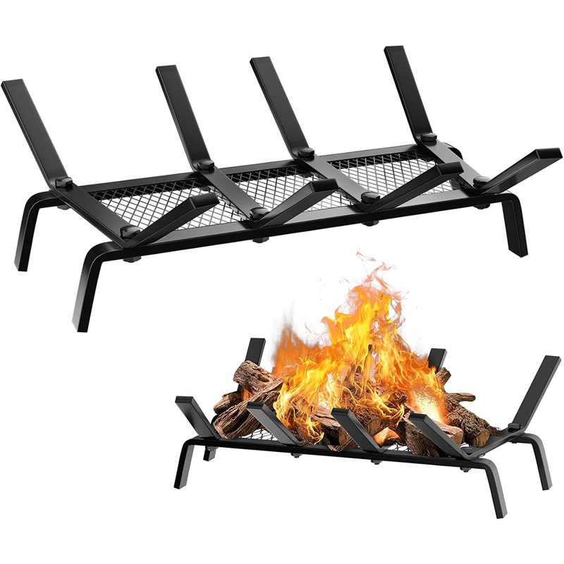 Grille de foyer avec support de braise, grille de bûche de 17 po en fonte massif, barre de 1/2 po, support pour foyer extérieur, foyer à bois, foyer à bois, camping