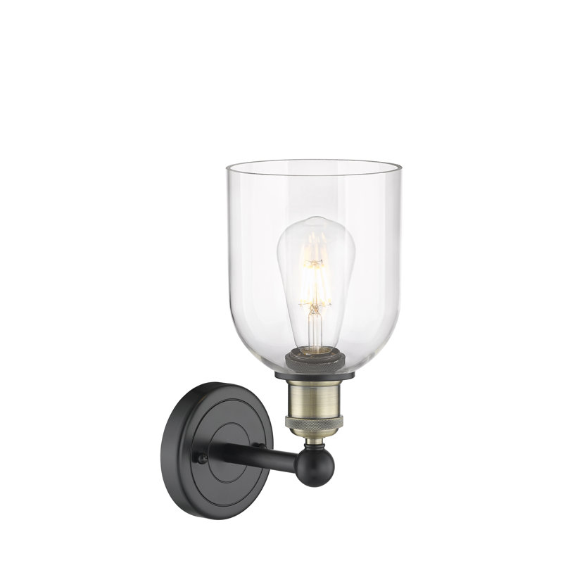 Applique murale 1 lumière 6 "Edison Allysson, Laiton antique noir, Transparent