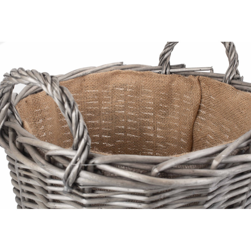 Wicker Round Lined Log Basket, 30cm H x 31cm W x 31cm D