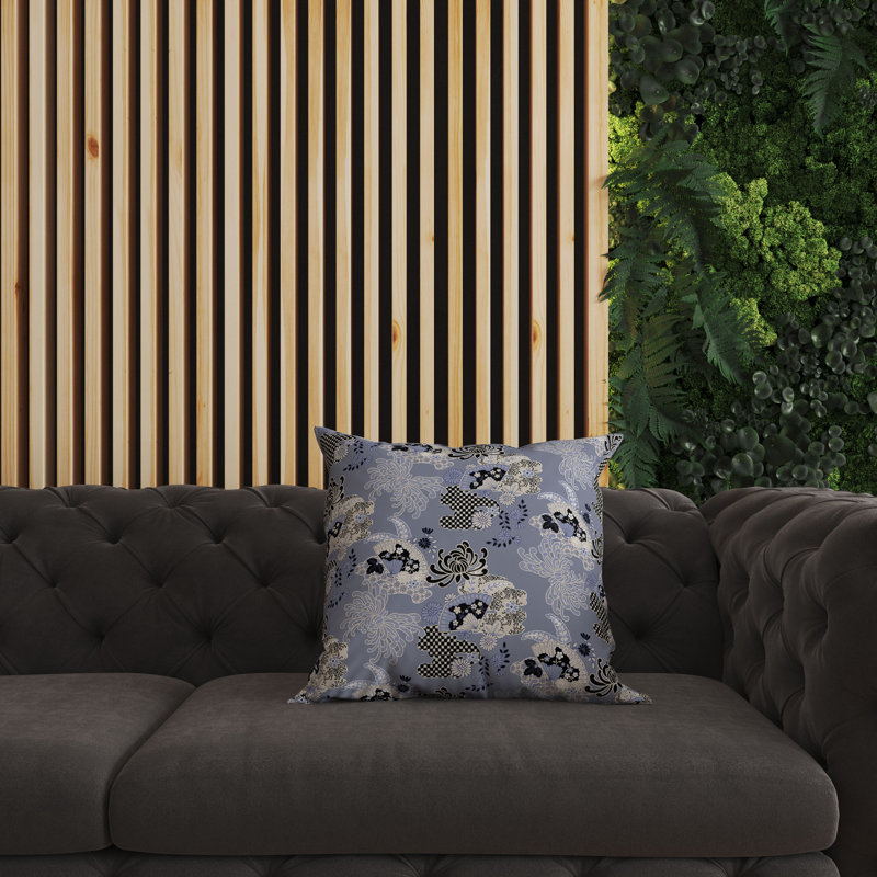 Coussin décoratif réversible damier intérieur / extérieur, H 18 po x l 18 po, Bleu et noir