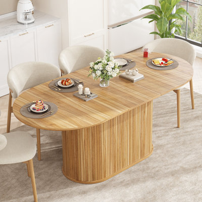 Table de salle à manger extensible de 55,11 po à 70,86 po avec pieds rayés, pour salle à manger, cuisine, salon (naturel), sièges 4-6