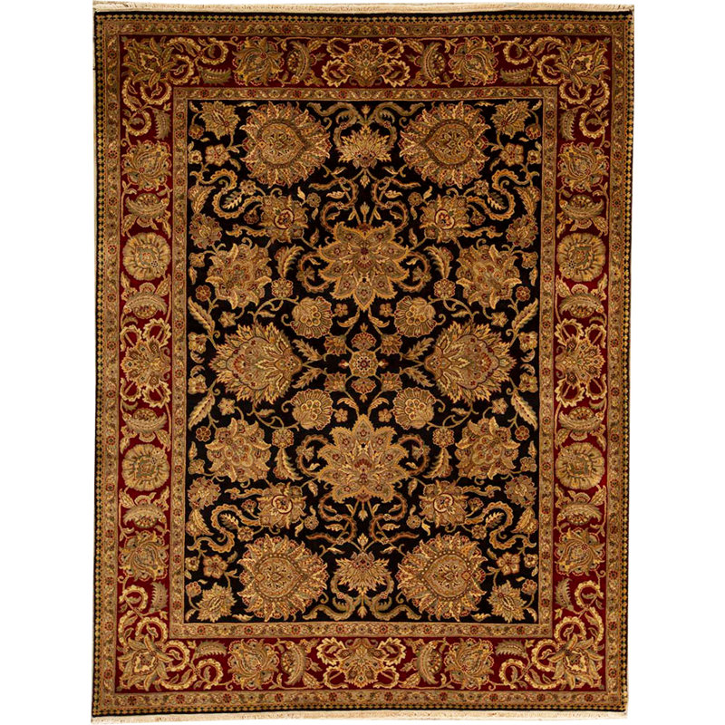 Tapis noir et rouge de haute qualité noué à la main Trinity