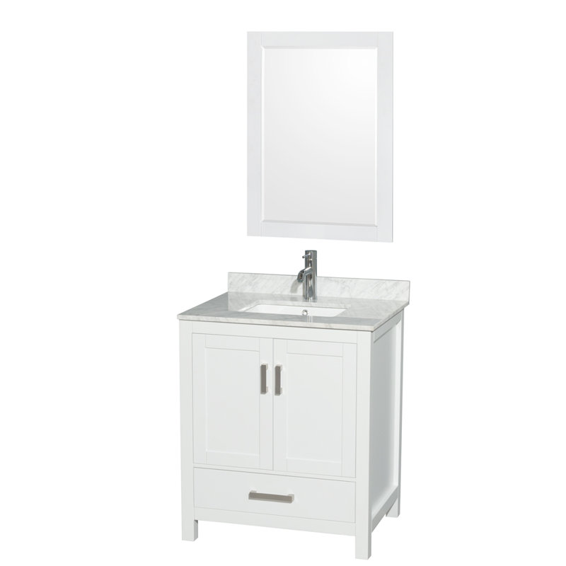 Sheffield 30" Freestanding Single Bathroom Vanity with Marble Top with 24" Mirror, White