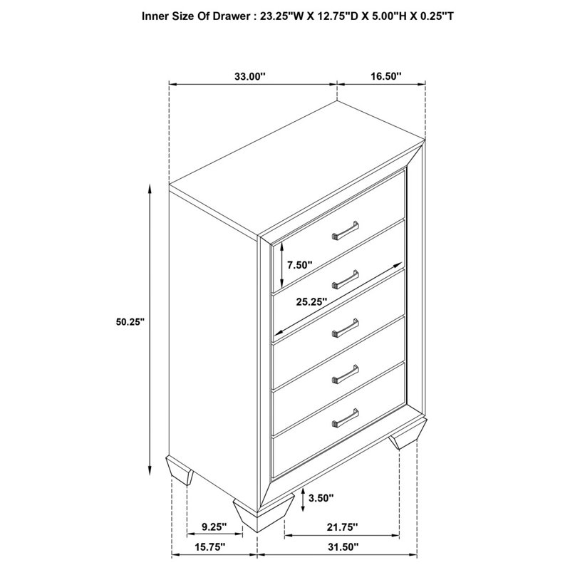 Commode de chambre 5 tiroirs Harrison