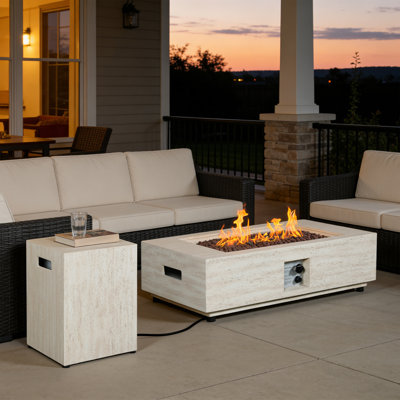 50,000 BTU Rectangular Gas Fire Pit With Lava Rocks & Weather-Resistant Cover