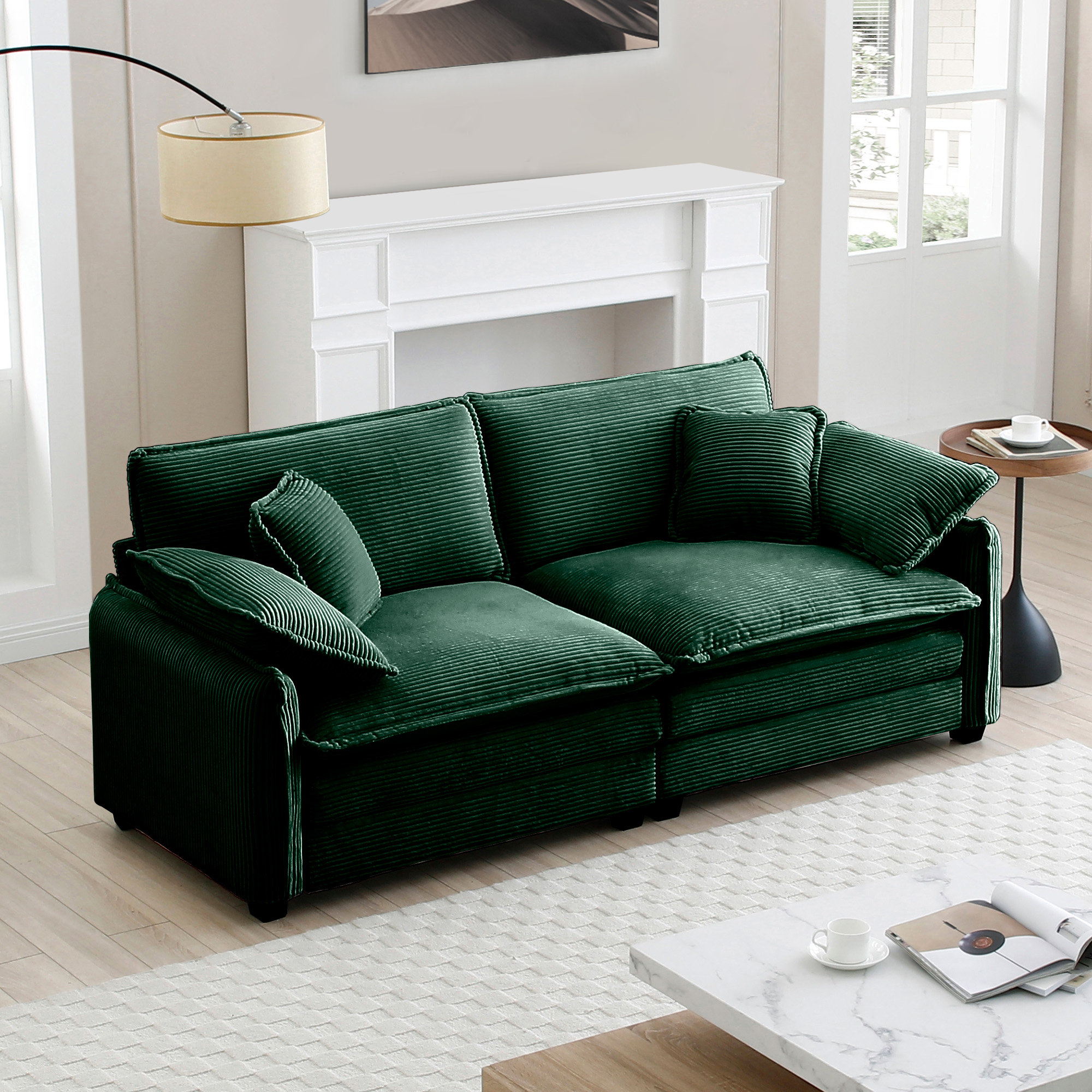 Latitude Run® Warm And Cozy Living Room Sofa With 4 Pillows Upholstered