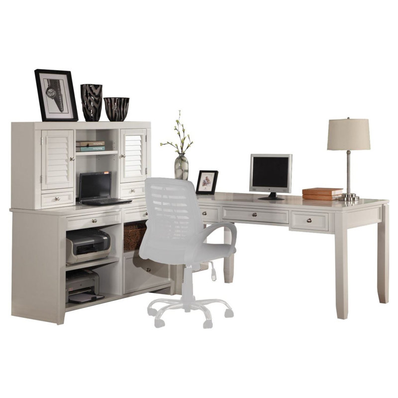 Ensemble de bureau d'ordinateur en L en bois massif avec rehausse 4 pièces Annmarie