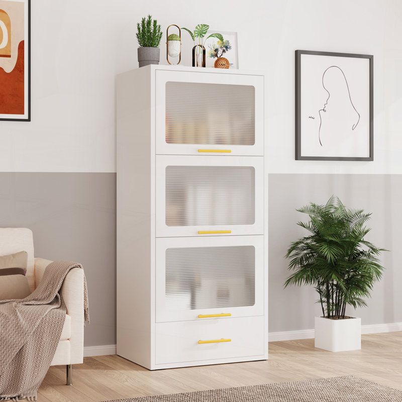 Élégant buffet en métal facile à assembler et amplement de rangement pour une décoration moderne, Blanc