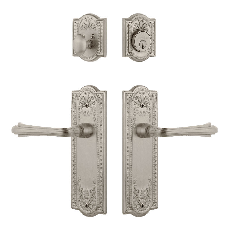 Nostalgic Warehouse Meadows Entry Set with Fleur Lever, Satin Nickel, 2.375