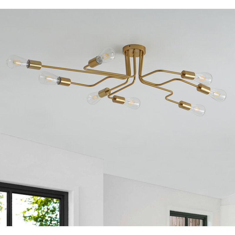 8-Light Bulbs 42.12" Unique Design Semi Flush Mount Fixture, Gold