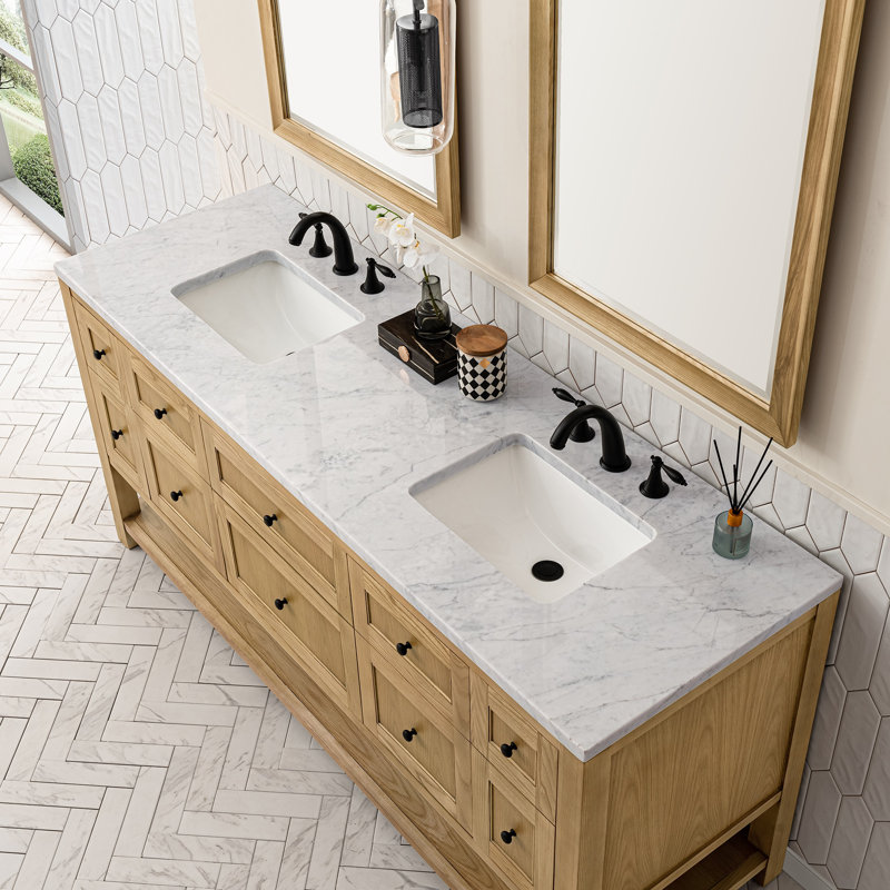 Breckenridge 72'' W Double Vanity, Light Natural Oak, Carrara White, 8" Widespread