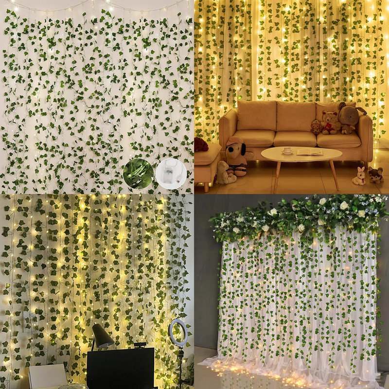 118 Inches Plant Garland Hanging Vines with Lights LED Strings Artificial Ivy, 118.08" H x 1" W x 1" D