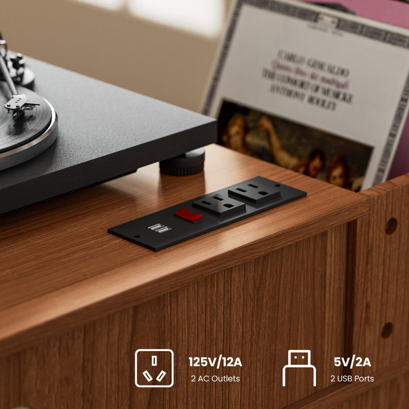3-Tier Large Record Player Stand with Power Outlet