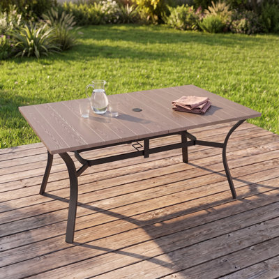 Table de salle à manger rectangulaire en acier pour patio, 160 cm (L) x 96 cm (P), avec trou pour parasol