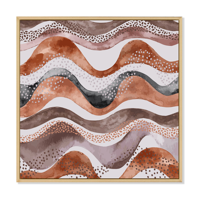 Motif ondulé dans un style géométrique naturel - impression sur toile, H 16 po x l 16 po x P 1 po, Cadre flottant érable