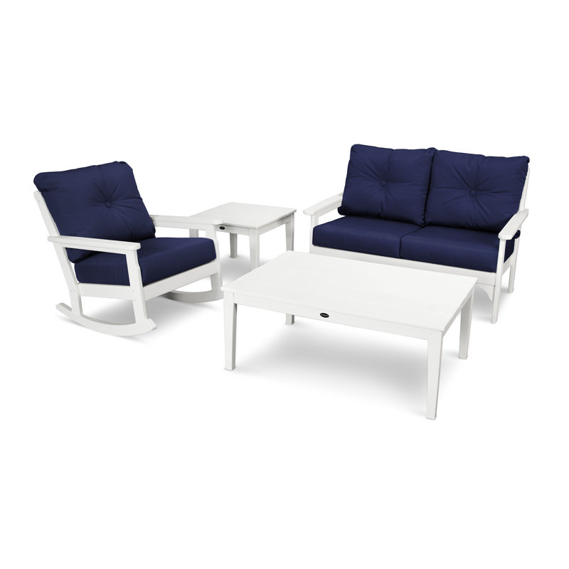 Vineyard 4-Piece Deep Seating Rocker Set, Navy, White