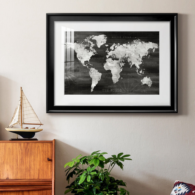 «Industrial World Map», reproduction encadrée de qualité supérieure - prête à être accrochée, Cadre noir