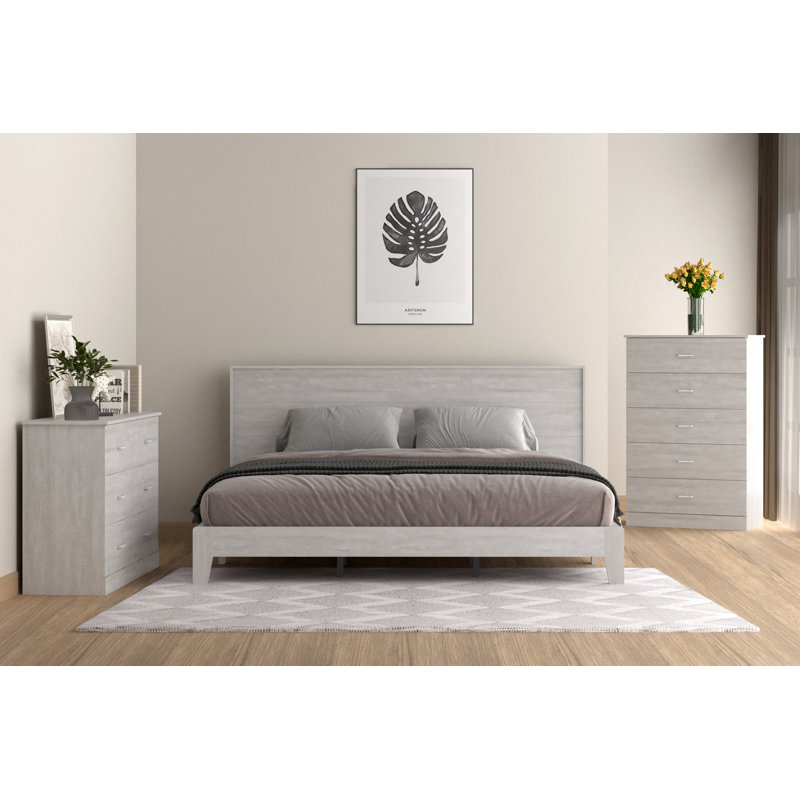 Ensemble de chambre à coucher 3 pièces Roelke, Chêne noueux, King