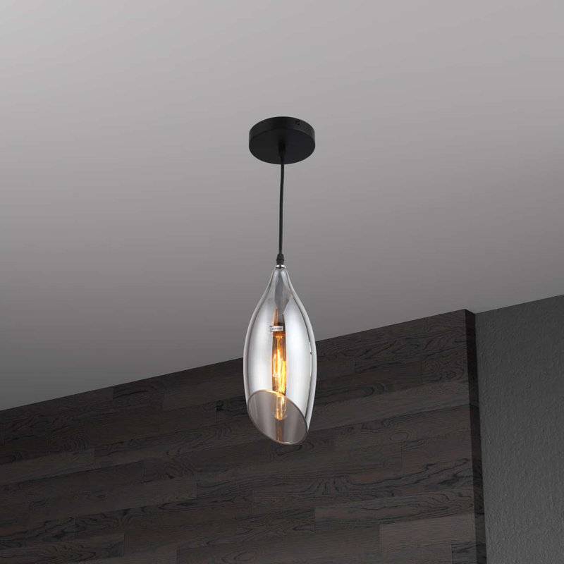 Luminaire suspendu géométrique 1 lumières simple Stoughton, Verre fumé