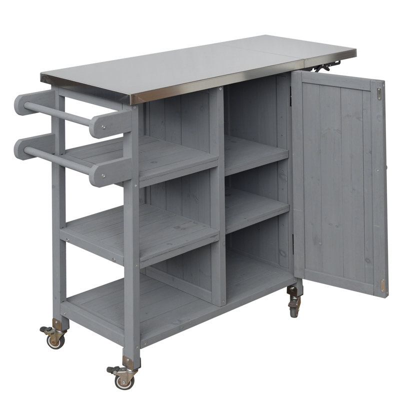 Foldable Outdoor Kitchen Island Patio Kitchen Island Outdoor Kitchen Cart Portable Prep Station with Lockable Wheels, Storage Cabinet and Towel Rack for Patio and Outdoor